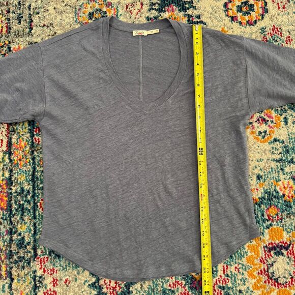 Faherty Oceanside Blue Linen V-Neck Tee Women's XS Casual Beach Boho - Picture 4 of 6
